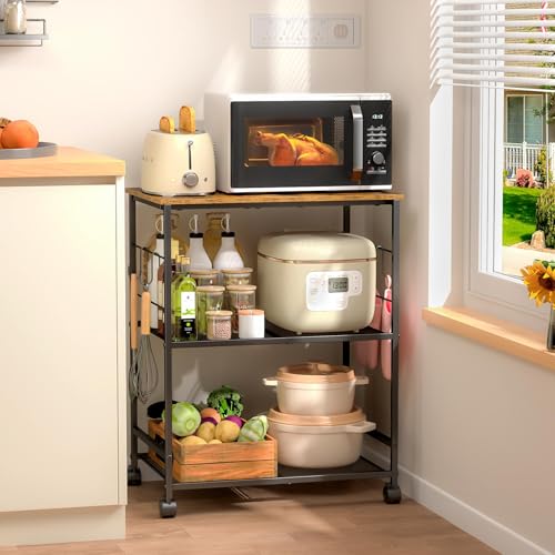 Rolling Kitchen Microwave Cart with Storage, Lockable Wheels S489447