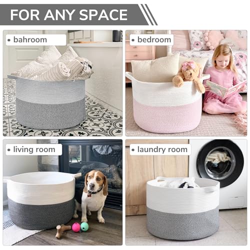 INDRESSME Large Cotton Rope Storage Basket with Handles, 90L Grey R37552