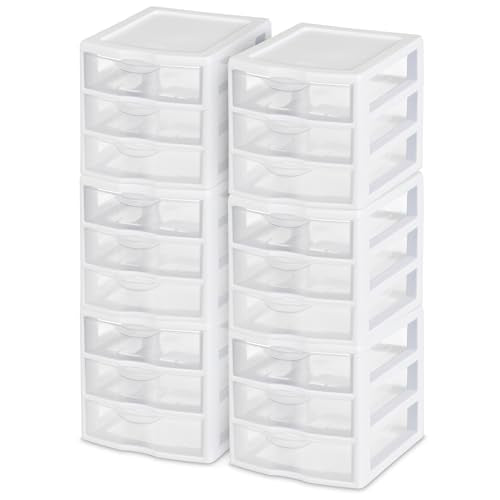Sterilite ClearView 3-Drawer Cart, Small Plastic Storage Organizer, White H116205