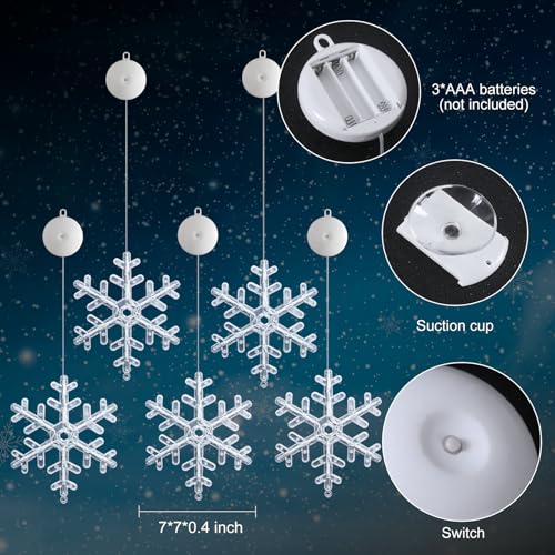 5Pack Christmas Window Lights Snowflake LED with Timer Battery Powered U214