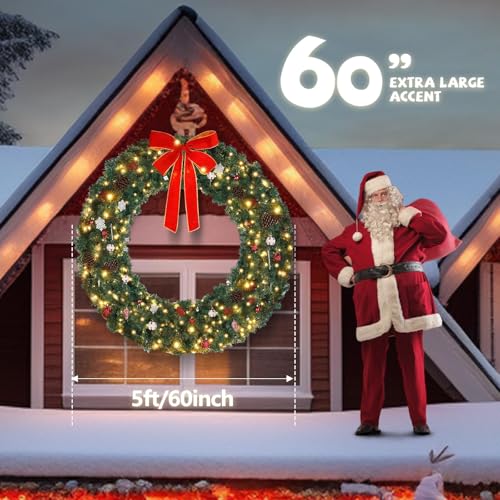 VINGLI 48 Inch Pre-lit Artificial Christmas Wreath with 150 LED Lights T885