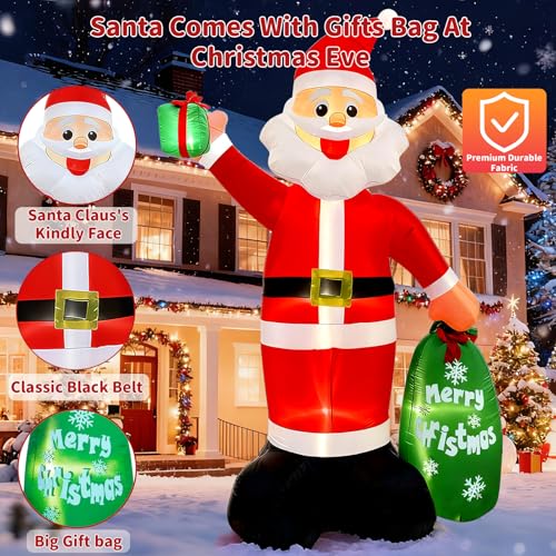 12FT Giant Christmas Inflatable Santa Claus with LED Lights and Gift Bag J129072
