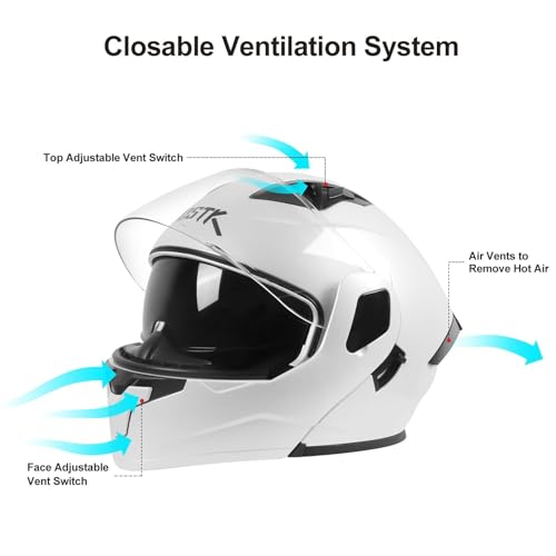 SPARK DOT Modular Flip-Up Dual Visor Motorcycle Helmet (Bright Black, Small) W8778