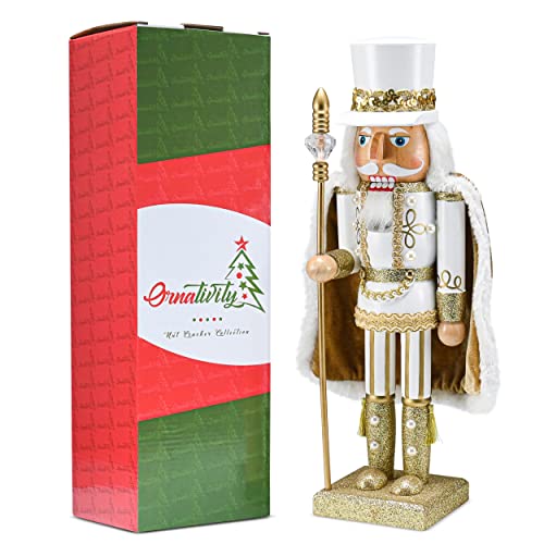Ornativity Christmas Gold King Nutcracker 14" Glittered Wooden Figure H15271