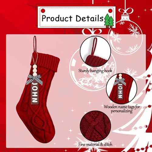 Set of 6 Personalized Christmas Stockings with Wooden Name Tags D26869