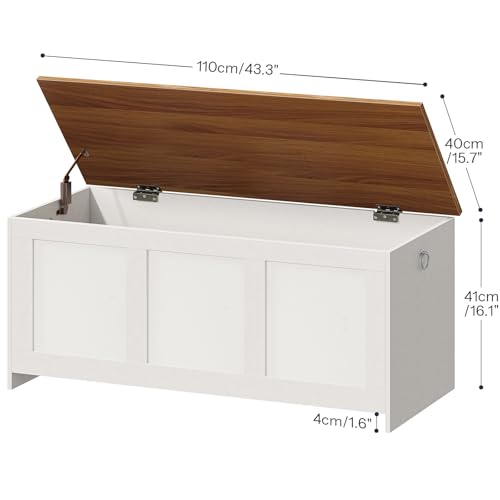 HOOBRO Storage Bench, 39.3" Retro Wooden Chest with Lift Top, White and Walnut C2921