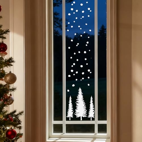 Whaline 9 Sheet Christmas Window Clings Snowy Forest Trees Reusable Window Decals H27510