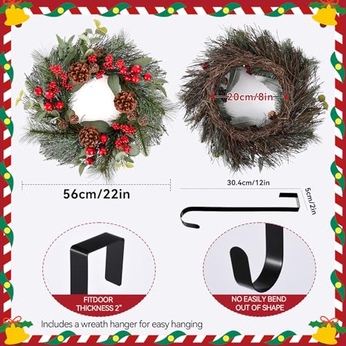 24 Inch Christmas Wreath with Red Bow for Front Door C225