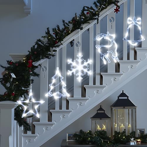 5Pack Christmas Window Lights Snowflake LED with Timer Battery Powered U214