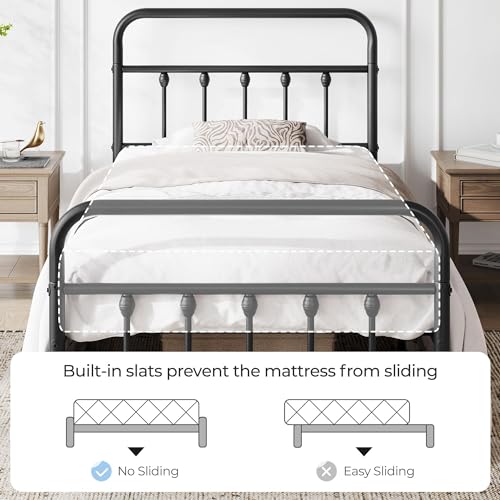 Yaheetech Classic Metal Platform Bed Frame with Victorian Headboard, Full Size Black T81083