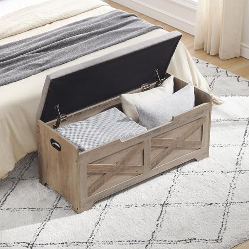 GAOMON Storage Chest with Safety Hinge, Wooden Entryway Bench N377