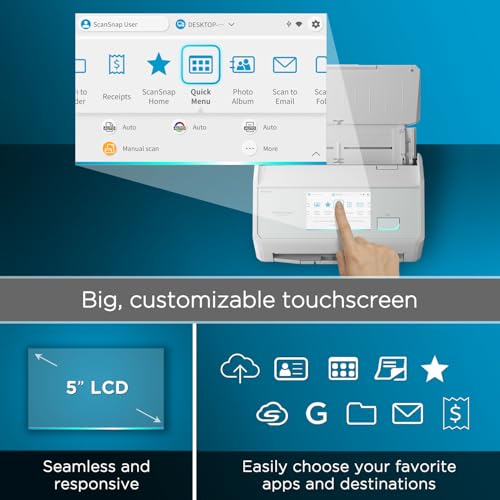 ScanSnap iX2500 Wireless and USB Document Scanner with Touchscreen, 100 Page ADF, White P500137