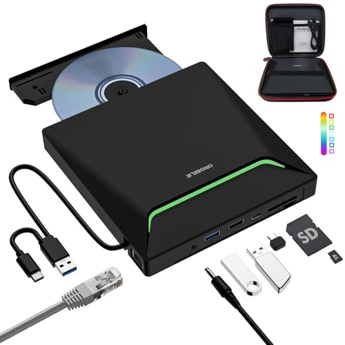 External CD DVD Drive for Laptop, USB 3.0 Type-C, Slim Portable Burner T70166
