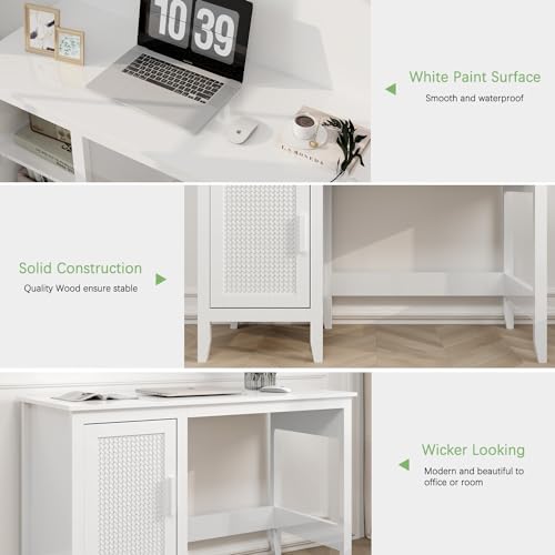 47" Executive Desk with Drawers and Cabinet, White O616066