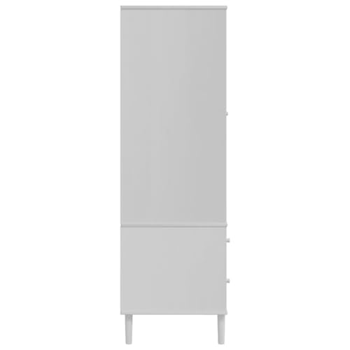 vidaXL Solid Pine Wood Wardrobe White Rattan Look U2650