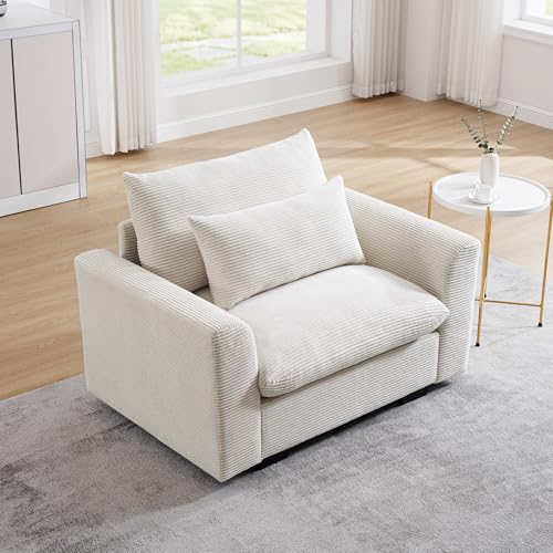 SLEERWAY Oversized Accent Chair with Lumbar Pillow, Corduroy, Brown U642730