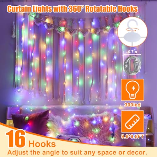 600LED Curtain Lights for Bedroom, Warm White, 8 Modes Y367582