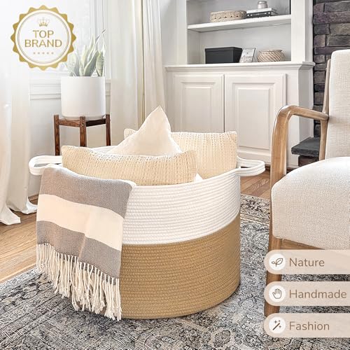 INDRESSME Large Cotton Rope Storage Basket with Handles, 90L Grey R37552