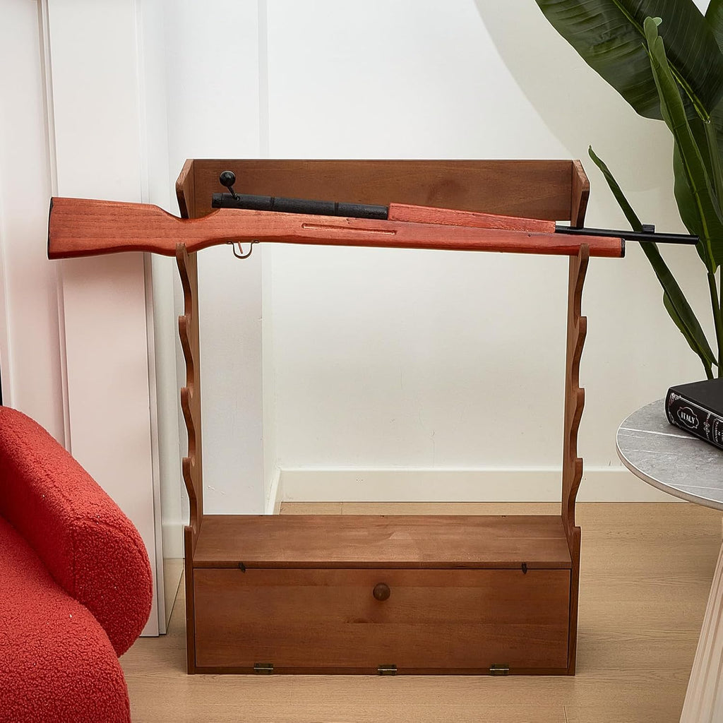Walnut Gun Display Rack Pine Wood Rifle Cabinet with Storage H830