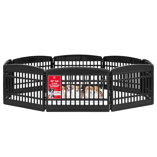 IRIS USA 24" 6-Panel Puppy Playpen, 61 x 61 x 24, Puppy Fence, Dog Playpen, Dog Play Pen Indoors, Pet Fence, Puppies/Small Dogs, Black