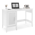 47" Executive Desk,Farmhouse Computer Desk with Drawers and Cabinet，Wood Home Office Desk，Rattan Wicker Desk for Bedroom, White