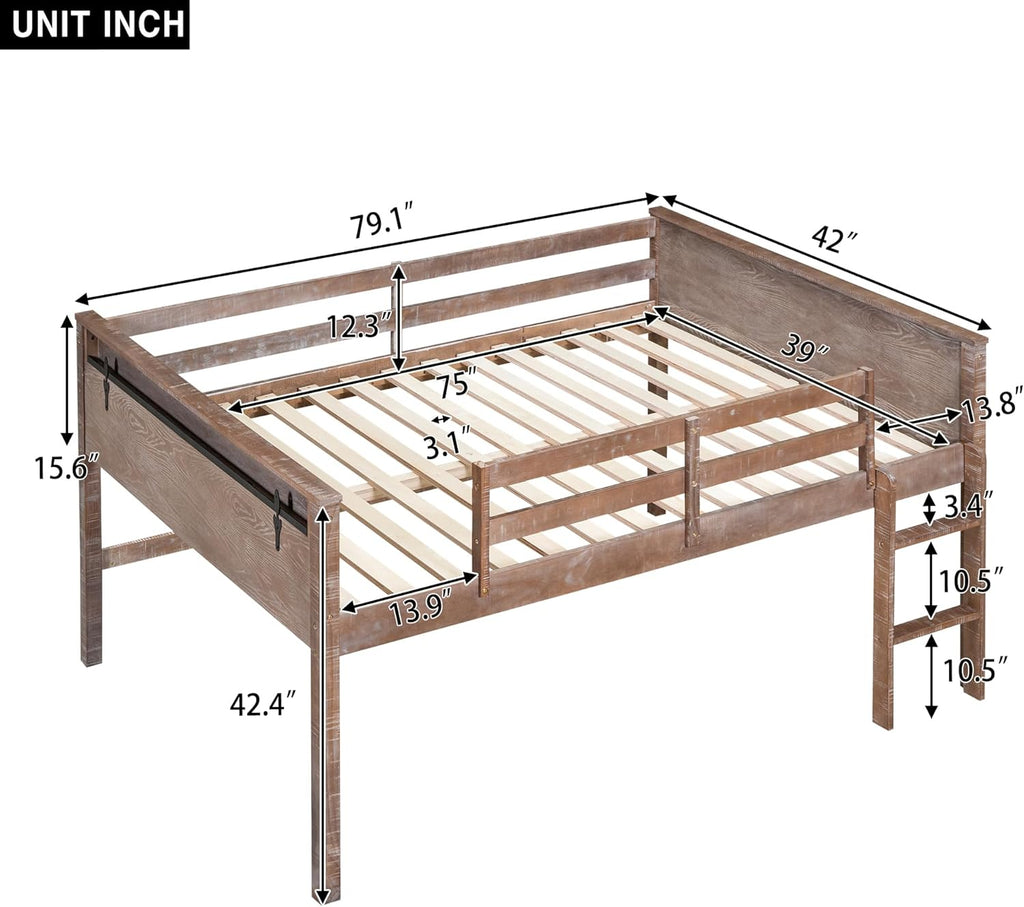 Harper & Bright Designs Twin Size Low Loft Bed for Kids with Storage and Hanging Rack G659488