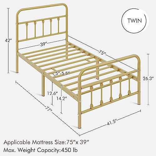 Yaheetech Classic Metal Platform Bed Frame with Victorian Headboard, Full Size Black T81083