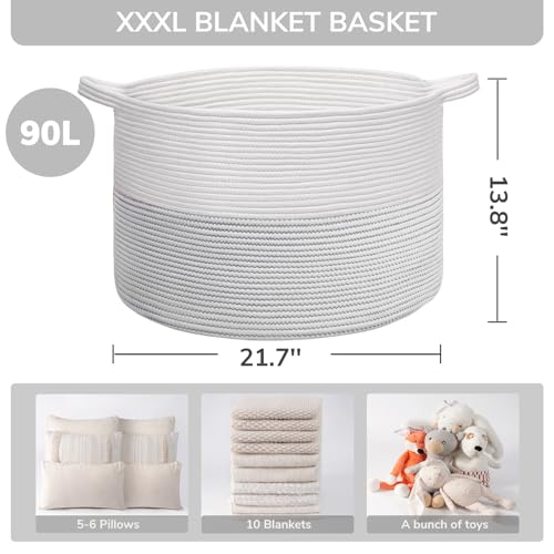 INDRESSME Large Cotton Rope Storage Basket with Handles, 90L Grey R37552