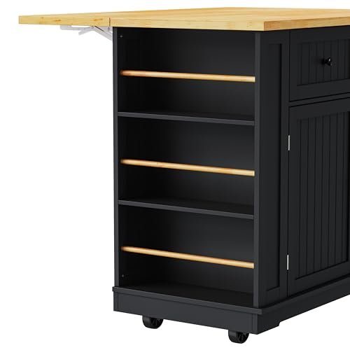Ball & Cast 48" Kitchen Island with Power Outlet, Rolling Cart, Black H9509