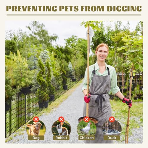 16 Panels No Dig Garden Fence with Gate, 32in x 38.6ft Rustproof Metal U7686
