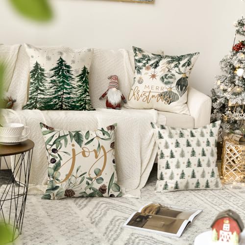AVOIN colorlife Merry Christmas Trees Snowflake Throw Pillow Covers 18 x 18 Inch Set of 4 R125029