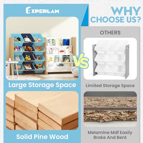 Kids Toy Storage Organizer with Bookshelf, 12 Bin, 4 Shelf, Burlywood E313566