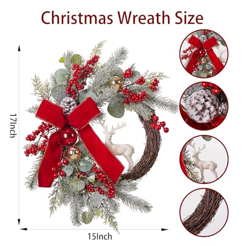 Christmas Wreath for Front Door with Red Bow and Golden Ball H285