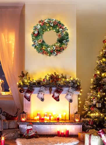24 Inch Prelit Christmas Wreath with LED Lights for Front Door B9710