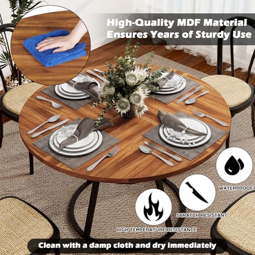 STHOUYN 47" Round Dining Table Set for 4 with 4 Boucle Chairs, Black D1536