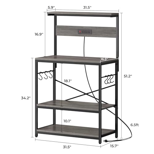 SUPERJARE Kitchen Bakers Rack with Power Outlet, Coffee Bar Table, Rustic Brown W637