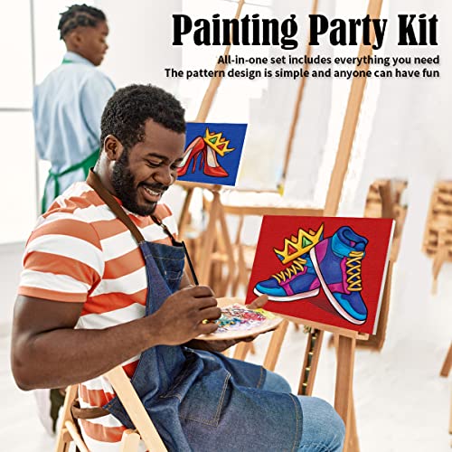 VOCHIC Couples Paint Party Kits Pre Drawn Canvas for Adults 8x10 Crown High Heel Sneakers (2 Pack) Y967