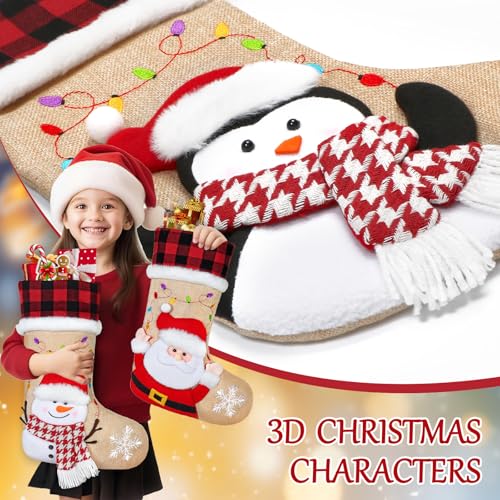 DEMIUKO 3PCS Christmas Stockings with Name Tags Snowman Santa Penguin F6894