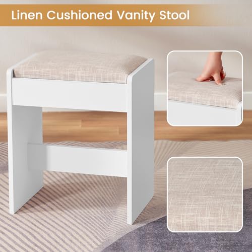 Quimoo Large Vanity Desk with LED Mirror & Power Outlet, White L335