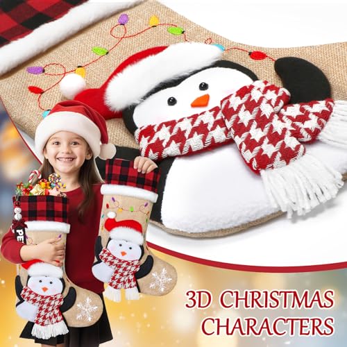 DEMIUKO 3PCS Christmas Stockings with Name Tags Snowman Santa Penguin F6894