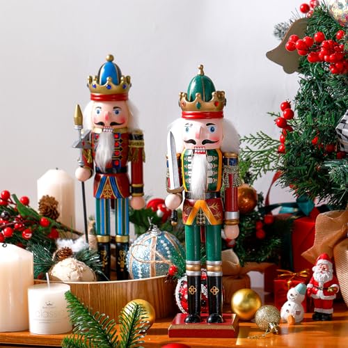 Huwena 2Pcs Christmas Nutcracker Soldier Wooden Figure Decor 12'' Z474