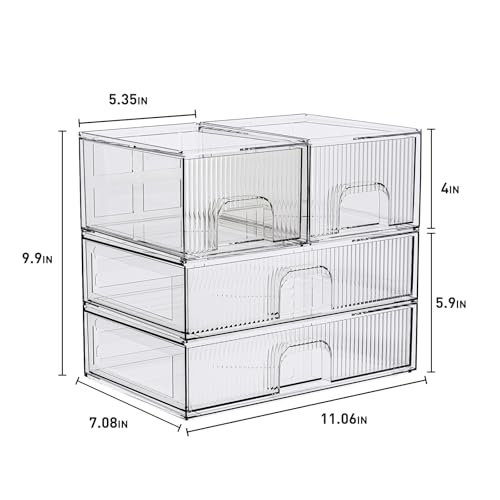 ZHIAI 3 Pack Clear Stackable Acrylic Cosmetic Organizer with Drawers N472