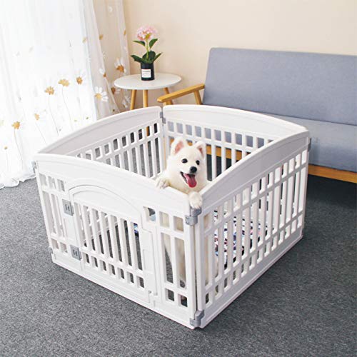 Pet Playpen for Dogs Heavy Plastic Exercise Pen Indoor Outdoor Folding Cage 6 Panels White L83956