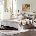 T4TREAM Fluted Panel King Bed Frame with Bookcase Headboard & Charging Station, Modern Wood Platform Bed with 4 Drawers, Wood Slats Support, Noise Free, No Box Spring Needed, Dark Grey