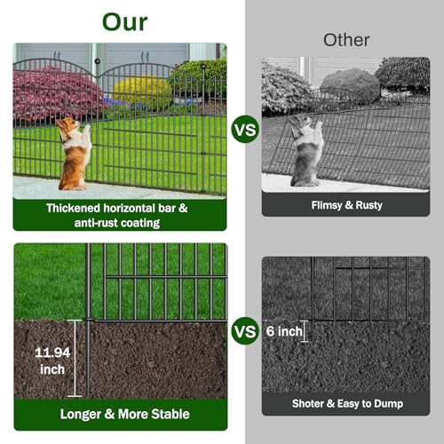 10 Panels No Dig Decorative Garden Fence, Rustproof Metal Dog Fence for Yard U518