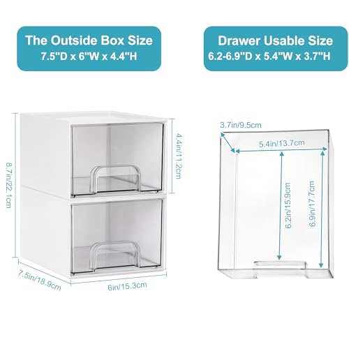 Vtopmart 4 Pack Clear Stackable Storage Drawers for Bathroom Makeup Organizer D5159