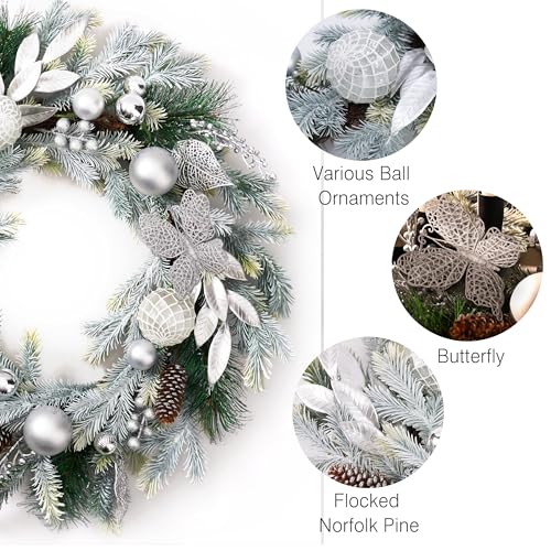DecorbyHannah 24" Pre-Lit Pink Christmas Wreath with Ornaments Z91208