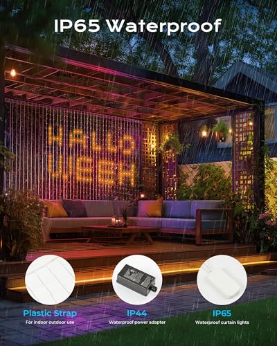 Brightown RGBIC LED Smart Curtain Fairy Lights, 6.6x6.6ft, IP65 Waterproof with Remote A83998