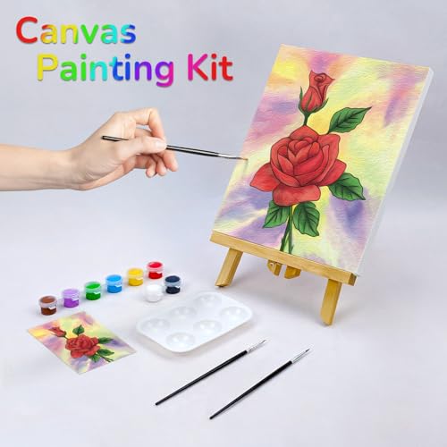 VOCHIC Paint and Sip Kit, Rose Pre Drawn Canvas Painting Set for Adults P45742