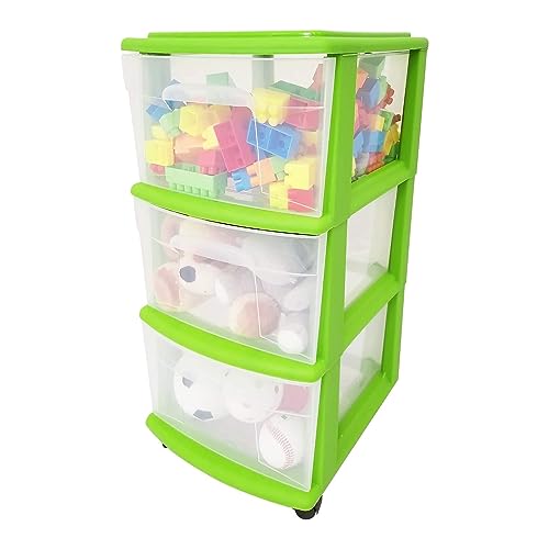 HOMZ 3-Tier Clear Plastic Storage Organizer Cart with Wheels, Black Frame M4715